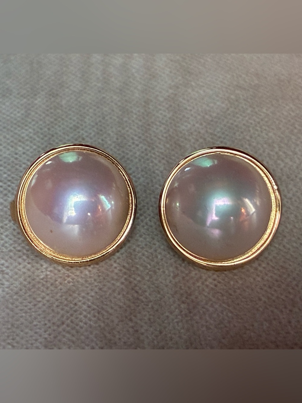 Gold-Edged White Pearl Dome Stud clip on Earrings